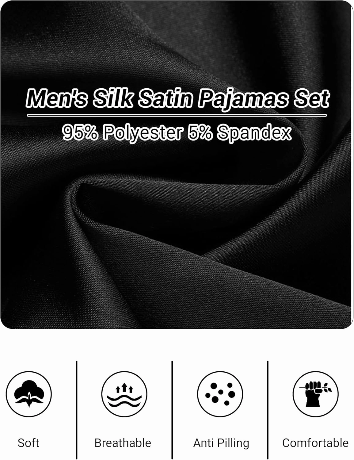 Mens Silk Satin Pajamas Set 2 Piece Classic Pjs Sets Short Sleeve Button Up & Pajama Pants Loungewear Sets