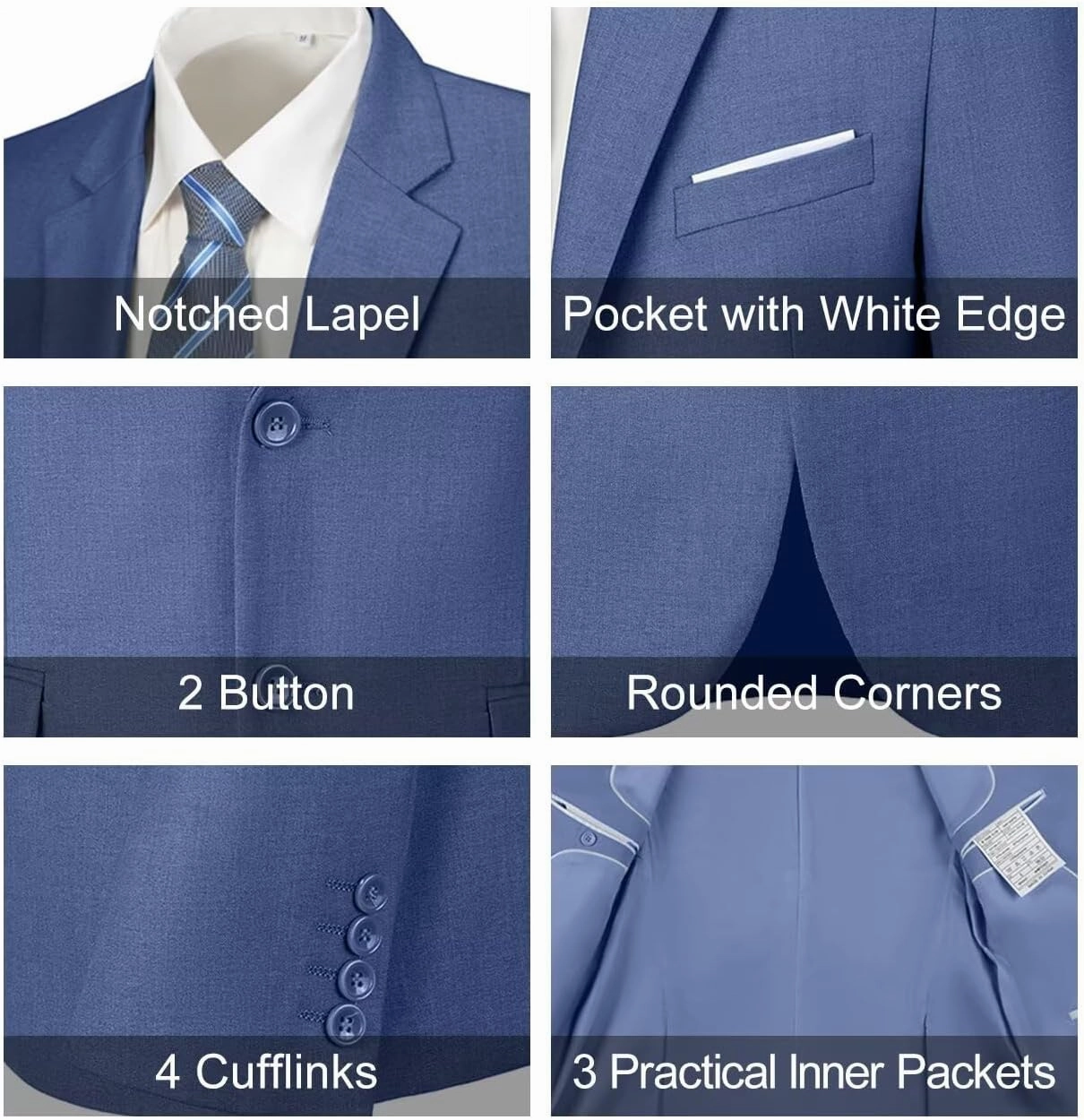 Mens Slim Fit 2 Piece Suit Two Button Notched Lapel Solid Suit Jacket Pants Set Tuxedo for Prom