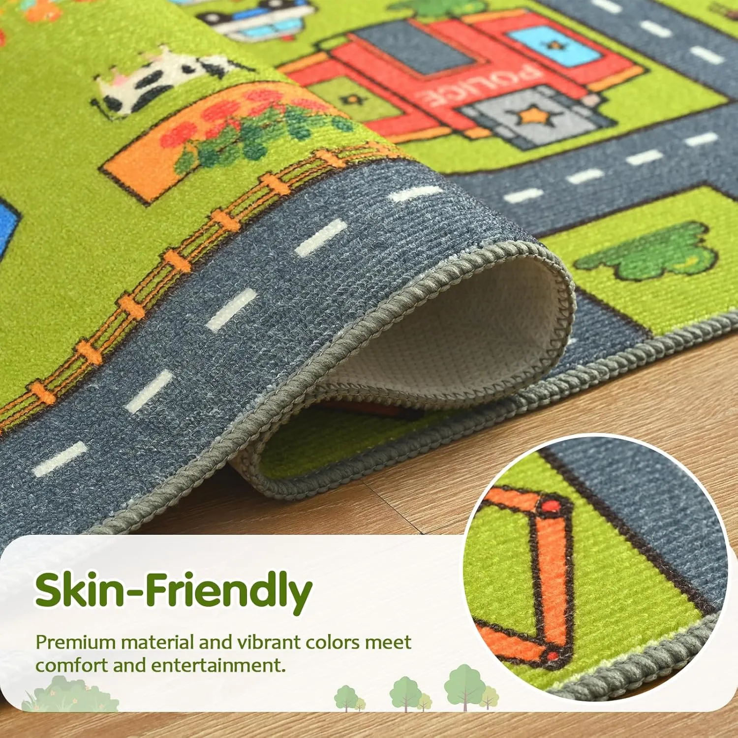 Merelax 4x6 Kids Car Rug Grey Green Area Rugs for Living Room Playroom Classroom Bedroom, Non Slip Kids Play mat Washable Rug, Educational City Traffic Road Map Fun Car Carpet for Ages 3-12