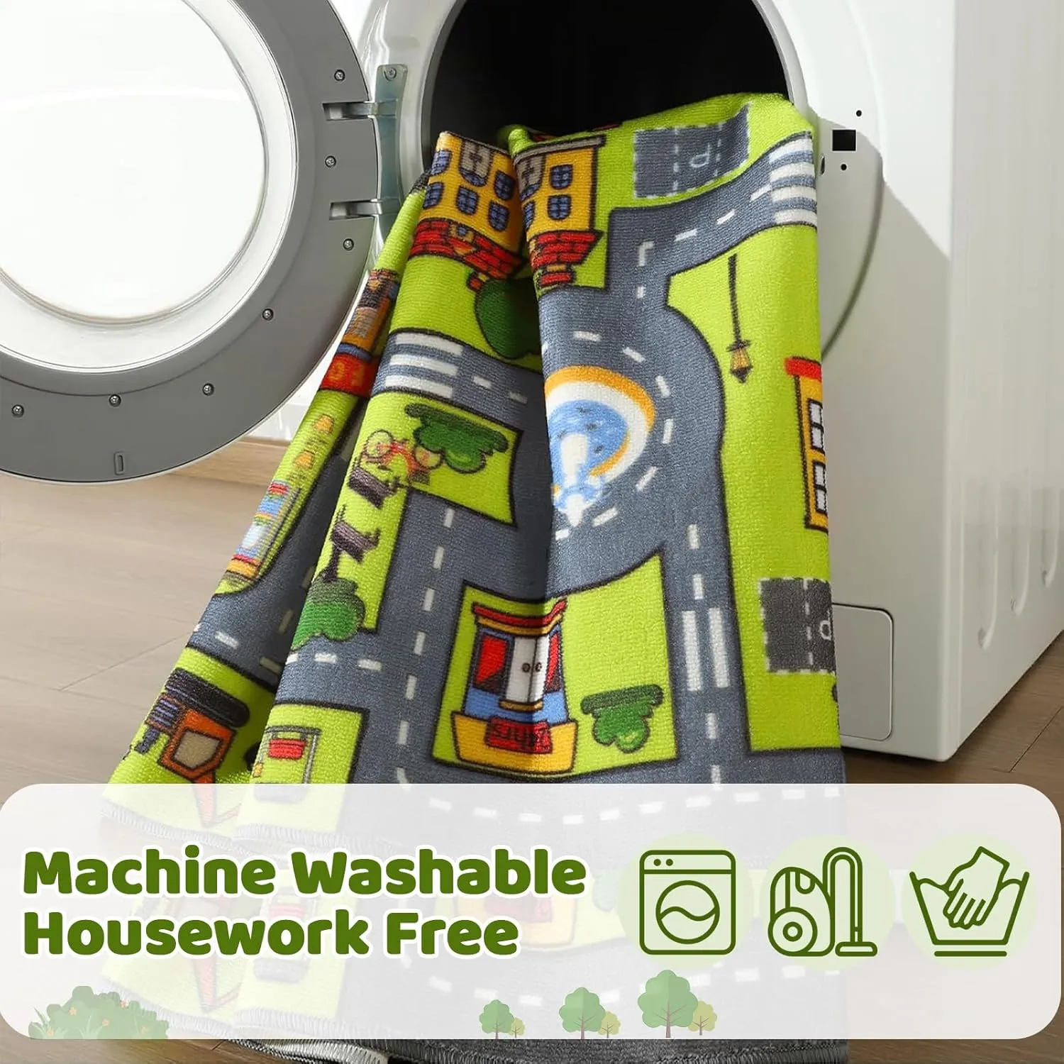 Merelax 4x6 Kids Car Rug Grey Green Area Rugs for Living Room Playroom Classroom Bedroom, Non Slip Kids Play mat Washable Rug, Educational City Traffic Road Map Fun Car Carpet for Ages 3-12