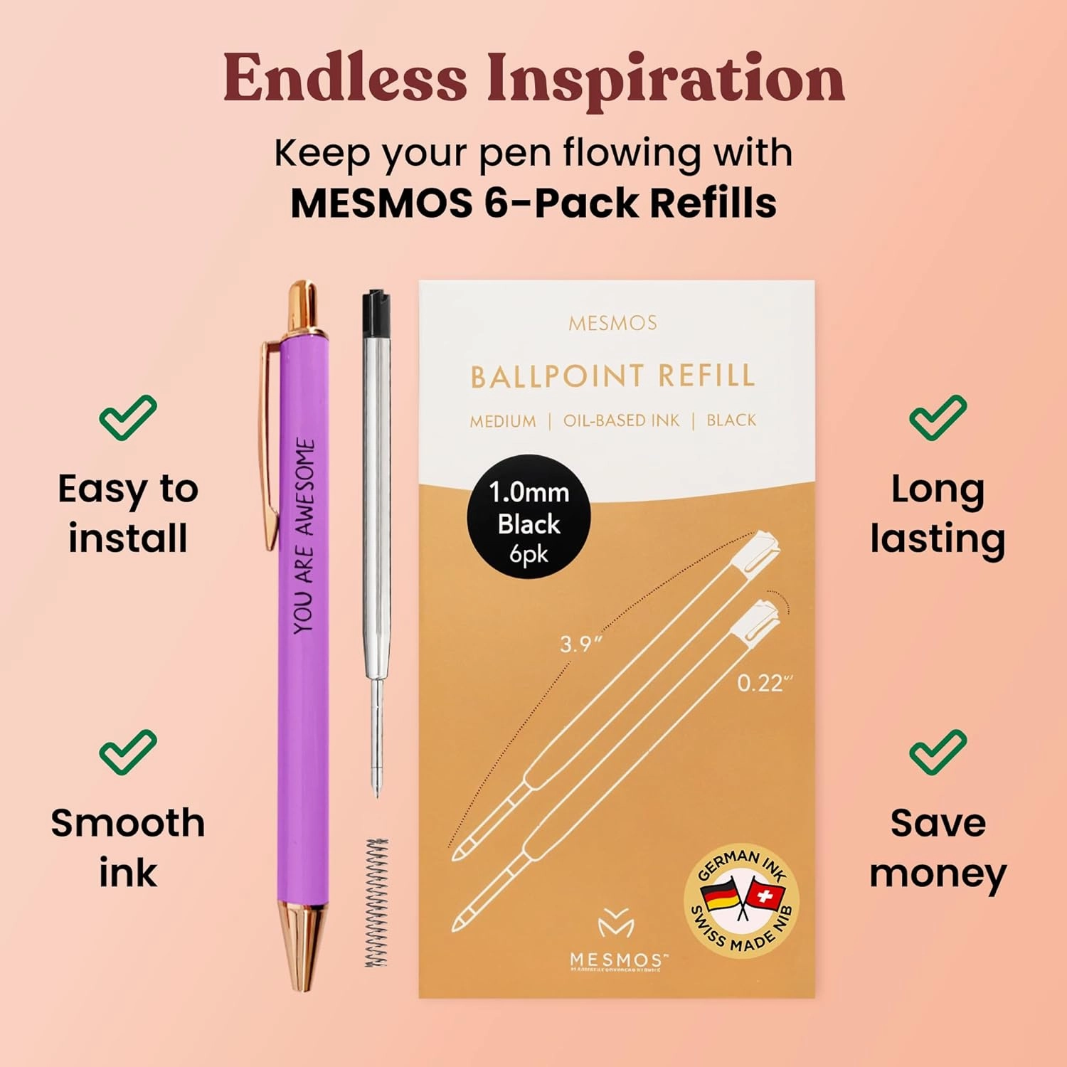 MESMOS 3pk Thank You Gifts for Women, German-Made Ink Fancy Pen Set for Women, Teacher Appreciation Gift, Nice Cute Pens, Boss Lady, Office Coworkers, Metal Ballpoint Pens