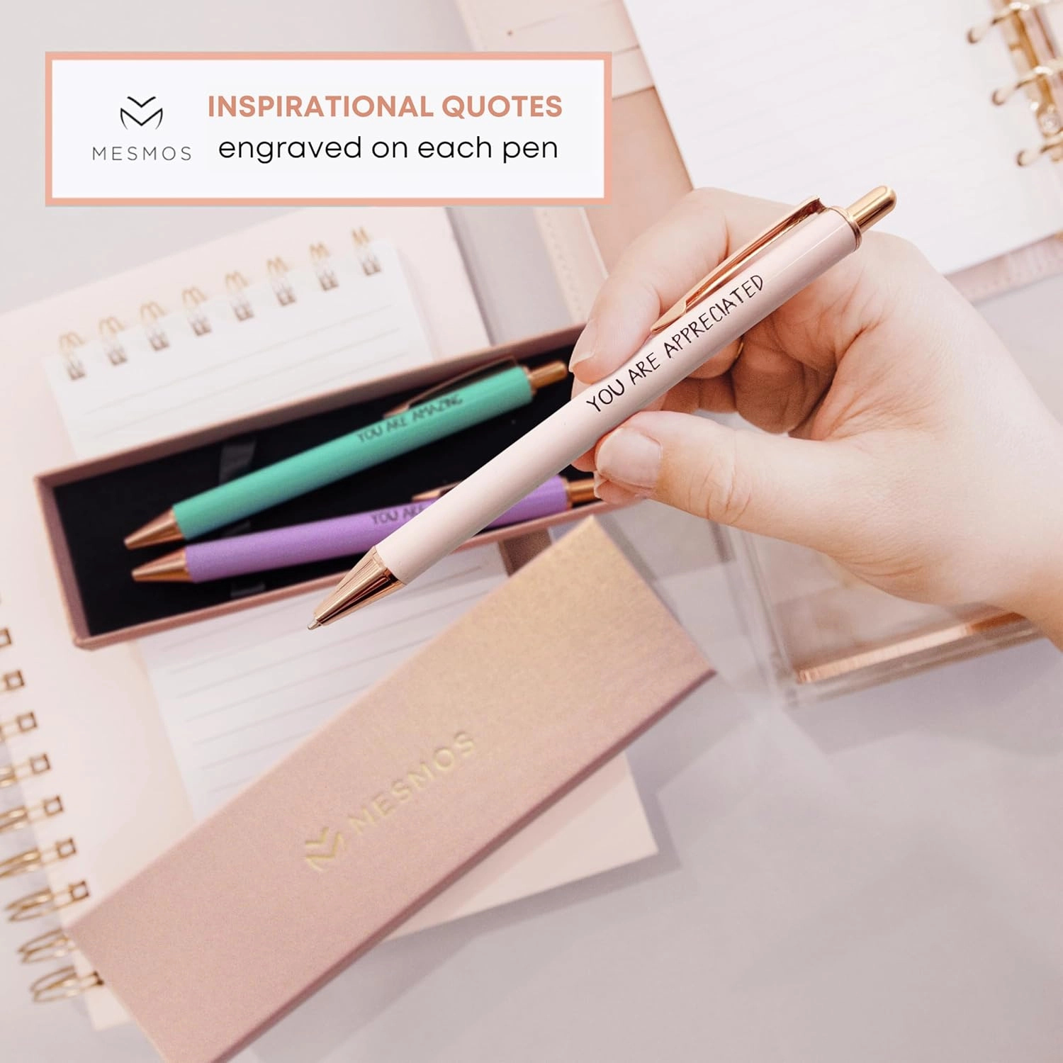 MESMOS 3pk Thank You Gifts for Women, German-Made Ink Fancy Pen Set for Women, Teacher Appreciation Gift, Nice Cute Pens, Boss Lady, Office Coworkers, Metal Ballpoint Pens
