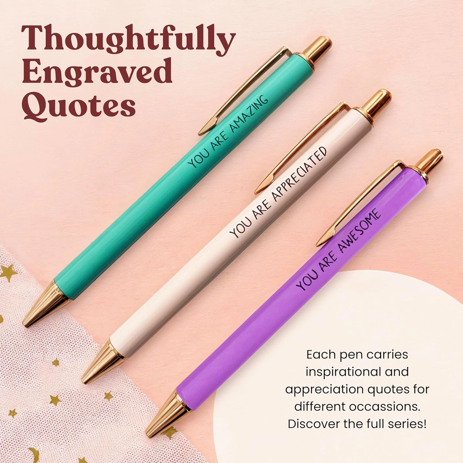 MESMOS 3pk Thank You Gifts for Women, German-Made Ink Fancy Pen Set for Women, Teacher Appreciation Gift, Nice Cute Pens, Boss Lady, Office Coworkers, Metal Ballpoint Pens