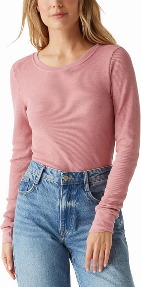 Michael Stars, Women's, Thermal Juliet Crew Neck Top, Berrywood, Small
