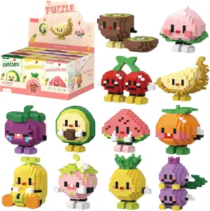 Micro Building Blocks Sets, 12 in 1 Cute Fruit Series for Kids Birthday Party Favors, Mini Building Block, Micro Building Kit Toys, Building Blocks for Adults & Kids