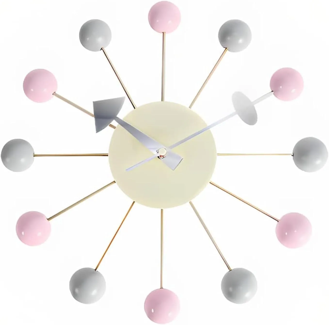Mid Century Wall Clock -Replica George Nelson Ball Clock for Retro Modern Decor (13") (Pink Grey)