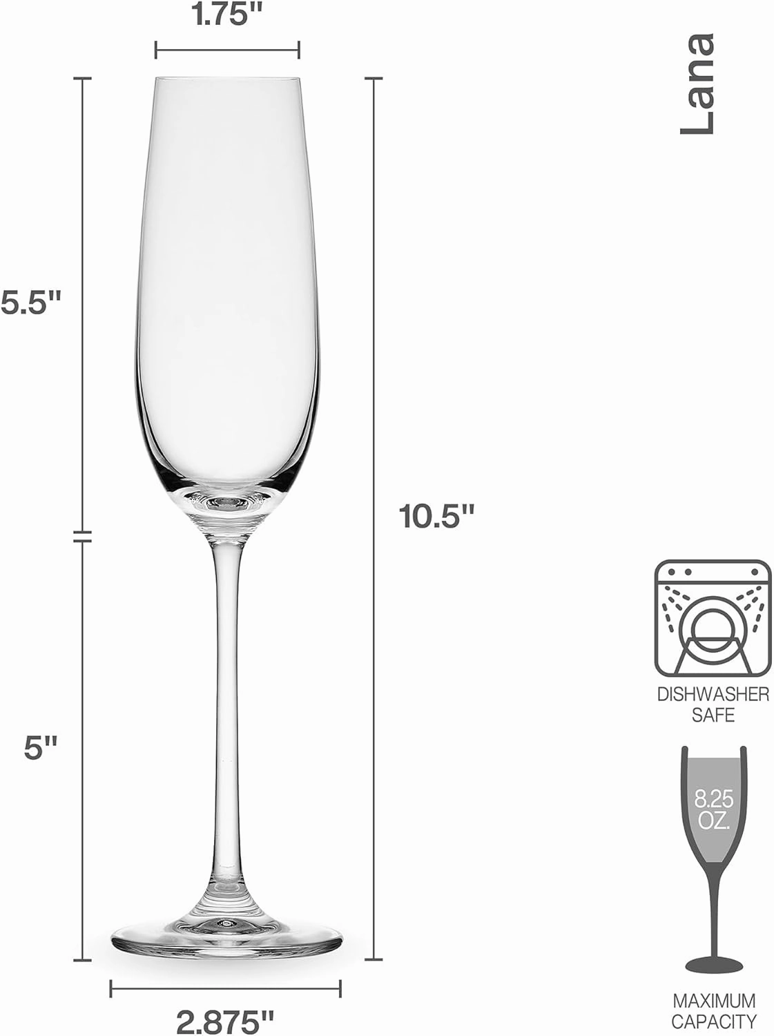 Mikasa Lana Champagne Flutes Glasses, Set of 4, 8.25 Ounce, Clear