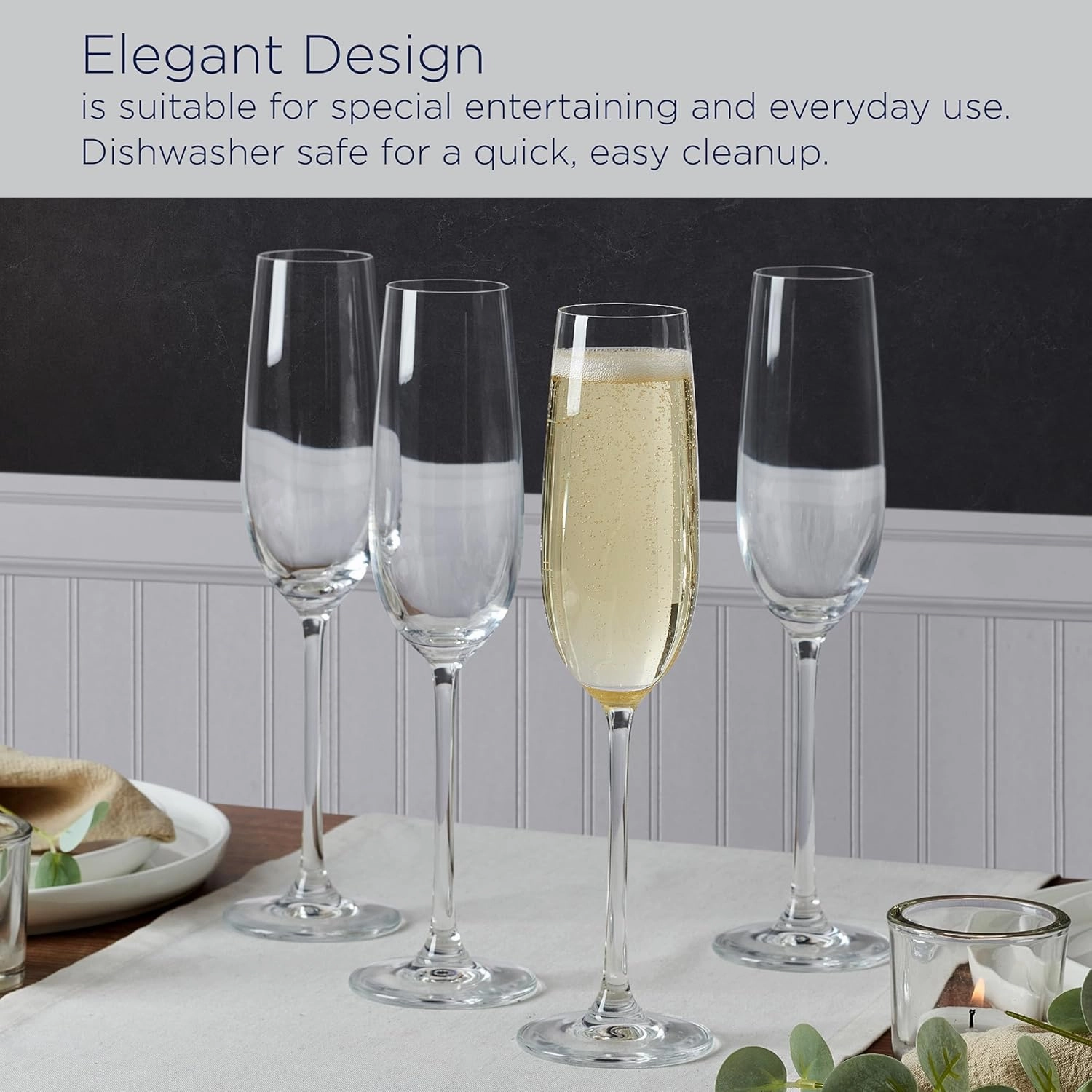 Mikasa Lana Champagne Flutes Glasses, Set of 4, 8.25 Ounce, Clear