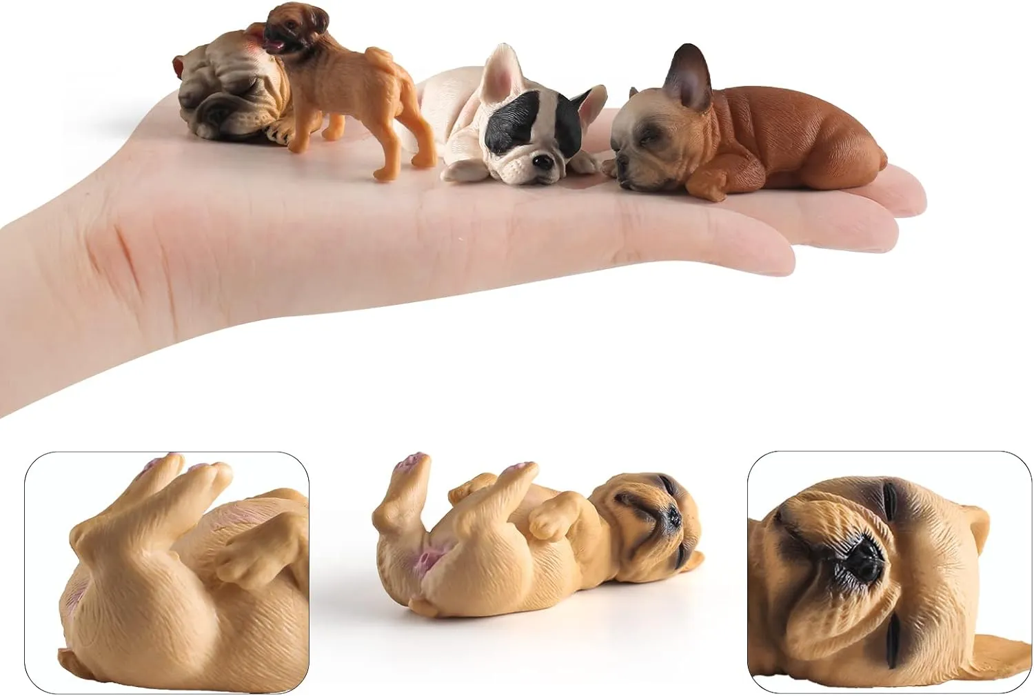 Mini Bulldogs Figurines 5PCS Puppy Party Decorations for Girls Sleeping Dog Figurines for Kids Dogs Figures Bulldog Toys Dollhouse Christmas Birthday Gift 2-3.5 Inch