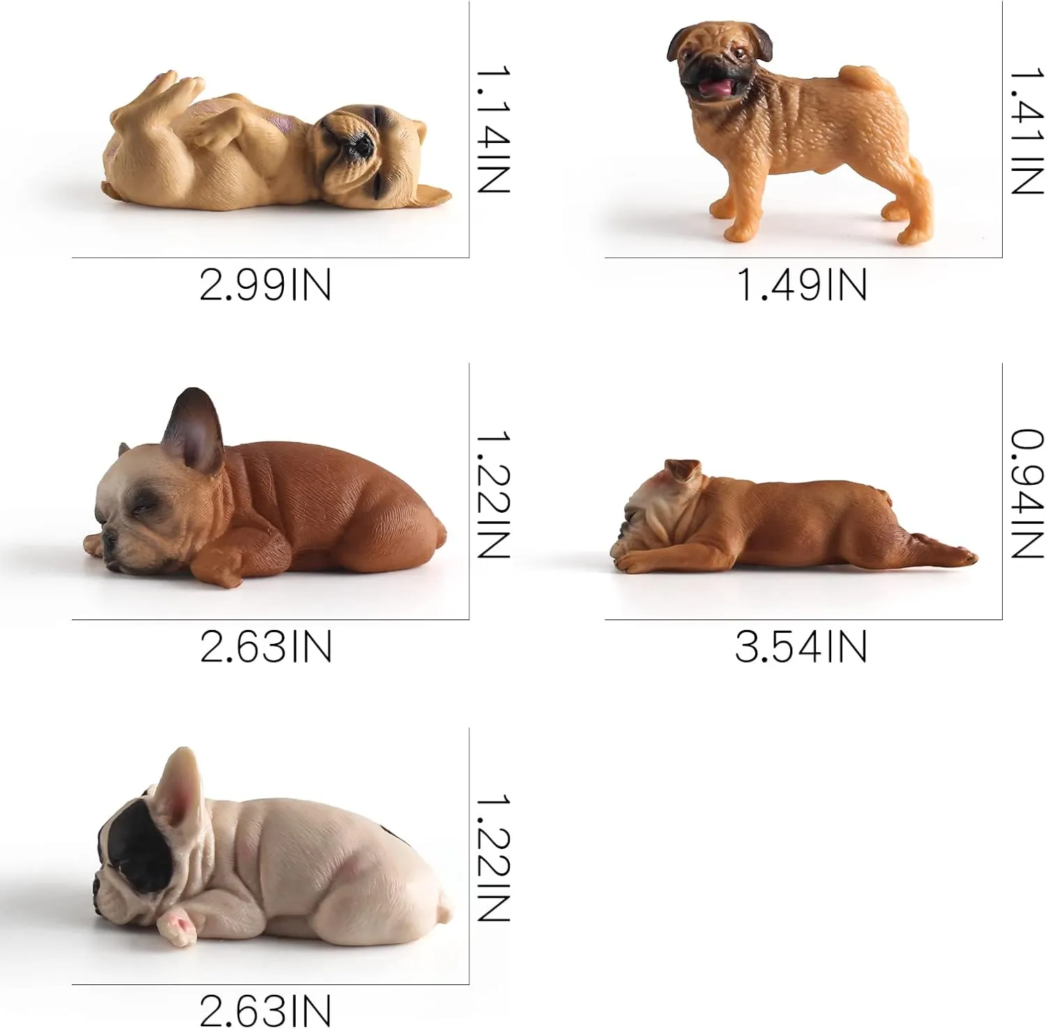 Mini Bulldogs Figurines 5PCS Puppy Party Decorations for Girls Sleeping Dog Figurines for Kids Dogs Figures Bulldog Toys Dollhouse Christmas Birthday Gift 2-3.5 Inch