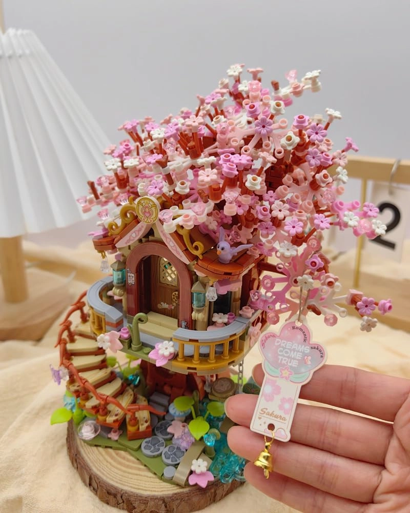 Mini Bricks Japanese Sakura Tree House Building Set, Cherry Blossom Tree Creative Architecture, Home Decor or Idea Gifts for Adults and Kids, Mini Particles 1149 PCS -1381