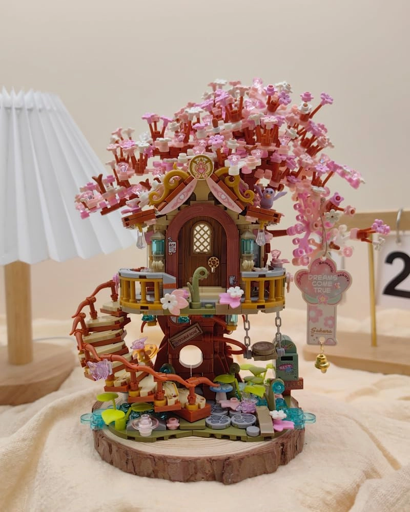 Mini Bricks Japanese Sakura Tree House Building Set, Cherry Blossom Tree Creative Architecture, Home Decor or Idea Gifts for Adults and Kids, Mini Particles 1149 PCS -1381