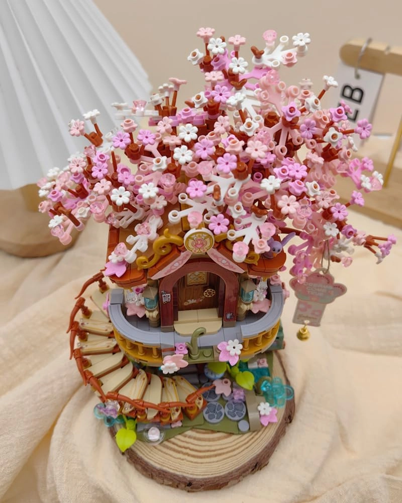 Mini Bricks Japanese Sakura Tree House Building Set, Cherry Blossom Tree Creative Architecture, Home Decor or Idea Gifts for Adults and Kids, Mini Particles 1149 PCS -1381