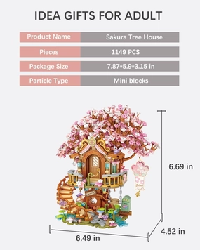 Mini Bricks Japanese Sakura Tree House Building Set, Cherry Blossom Tree Creative Architecture, Home Decor or Idea Gifts for Adults and Kids, Mini Particles 1149 PCS -1381