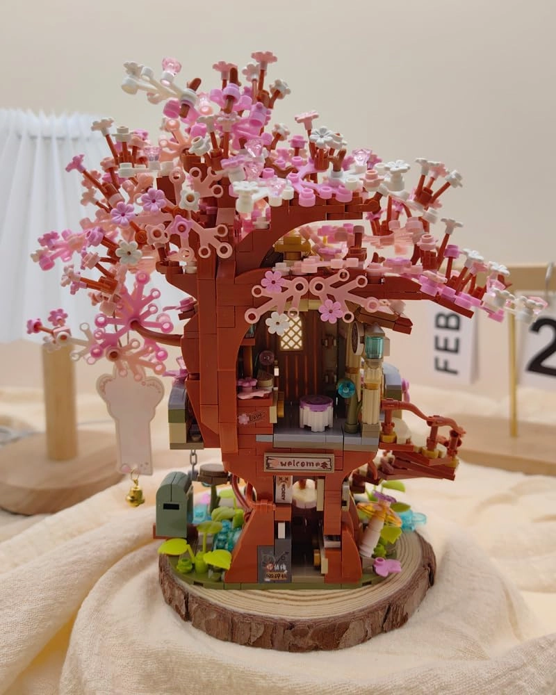 Mini Bricks Japanese Sakura Tree House Building Set, Cherry Blossom Tree Creative Architecture, Home Decor or Idea Gifts for Adults and Kids, Mini Particles 1149 PCS -1381