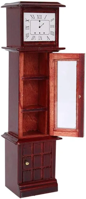 Miniature Wooden Grandfather Clock,1:12 Doll House Miniature Wooden Classical Desk Clock Dollhouse Furniture Decoration