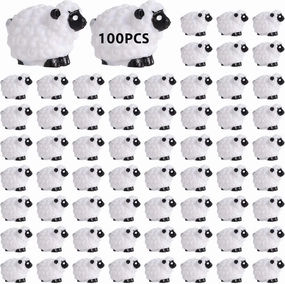 Miniature Lamb Set of 100, Cute White Resin Sheep for Moss Garden Decor, Fairy Scene Accents, Dollhouses, Cake Toppers, Small Craft Display