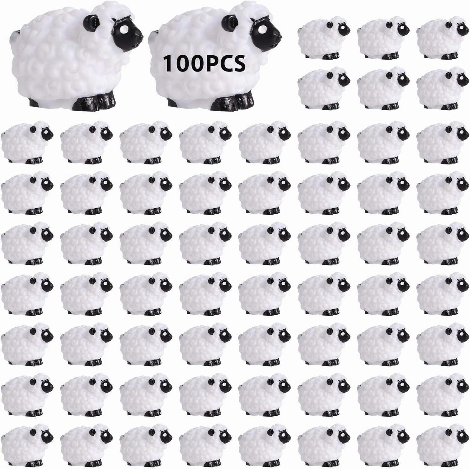 Miniature Lamb Set of 100, Cute White Resin Sheep for Moss Garden Decor, Fairy Scene Accents, Dollhouses, Cake Toppers, Small Craft Display