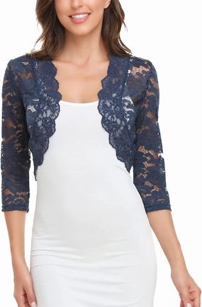 MISS MOLY Women's 3/4 Sleeve Sheer Floral Lace Bolero Shrug Top Cardigan
