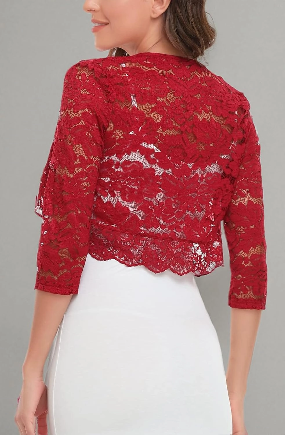 MISS MOLY Women's 3/4 Sleeve Sheer Floral Lace Bolero Shrug Top Cardigan