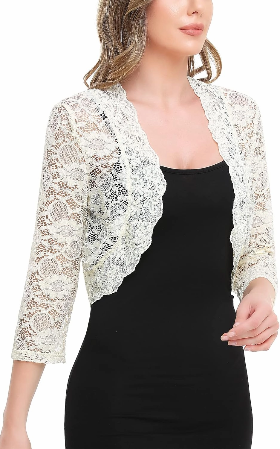 MISS MOLY Women's 3/4 Sleeve Sheer Floral Lace Bolero Shrug Top Cardigan