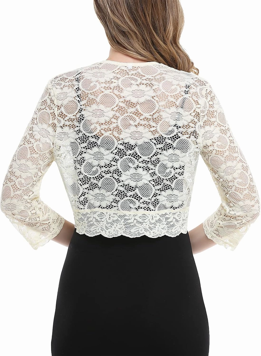 MISS MOLY Women's 3/4 Sleeve Sheer Floral Lace Bolero Shrug Top Cardigan