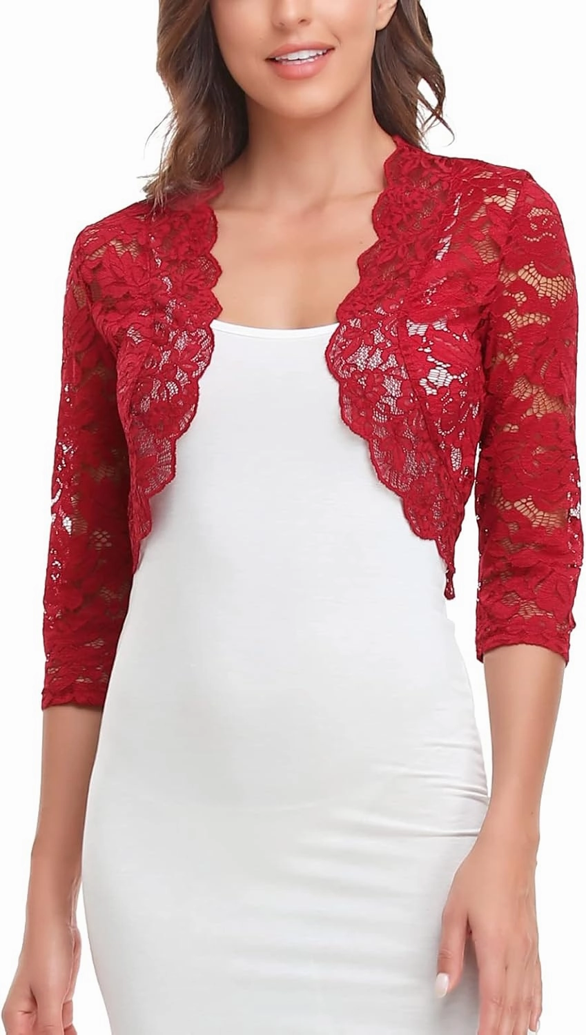 MISS MOLY Women's 3/4 Sleeve Sheer Floral Lace Bolero Shrug Top Cardigan