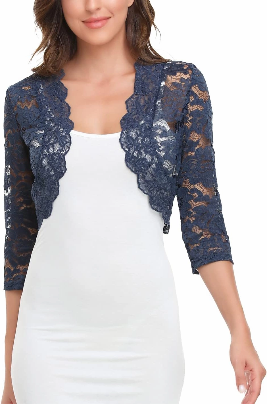 MISS MOLY Women's 3/4 Sleeve Sheer Floral Lace Bolero Shrug Top Cardigan