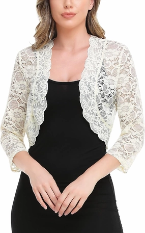 MISS MOLY Women's 3/4 Sleeve Sheer Floral Lace Bolero Shrug Top Cardigan