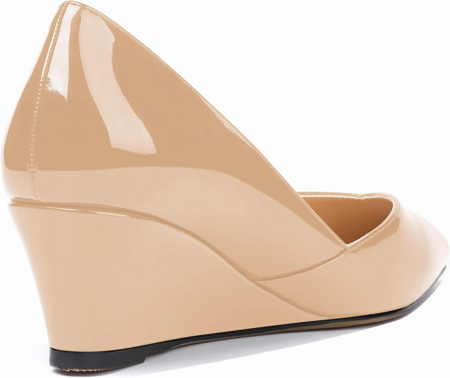 MODENCOCO Women's Slip On Professional Office Pointed Toe Patent Wedge Low Heel Pumps Shoes 2 Inch