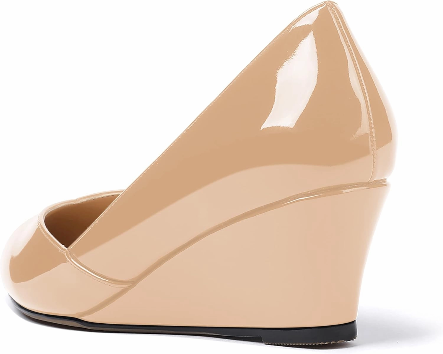 MODENCOCO Women's Slip On Professional Office Pointed Toe Patent Wedge Low Heel Pumps Shoes 2 Inch