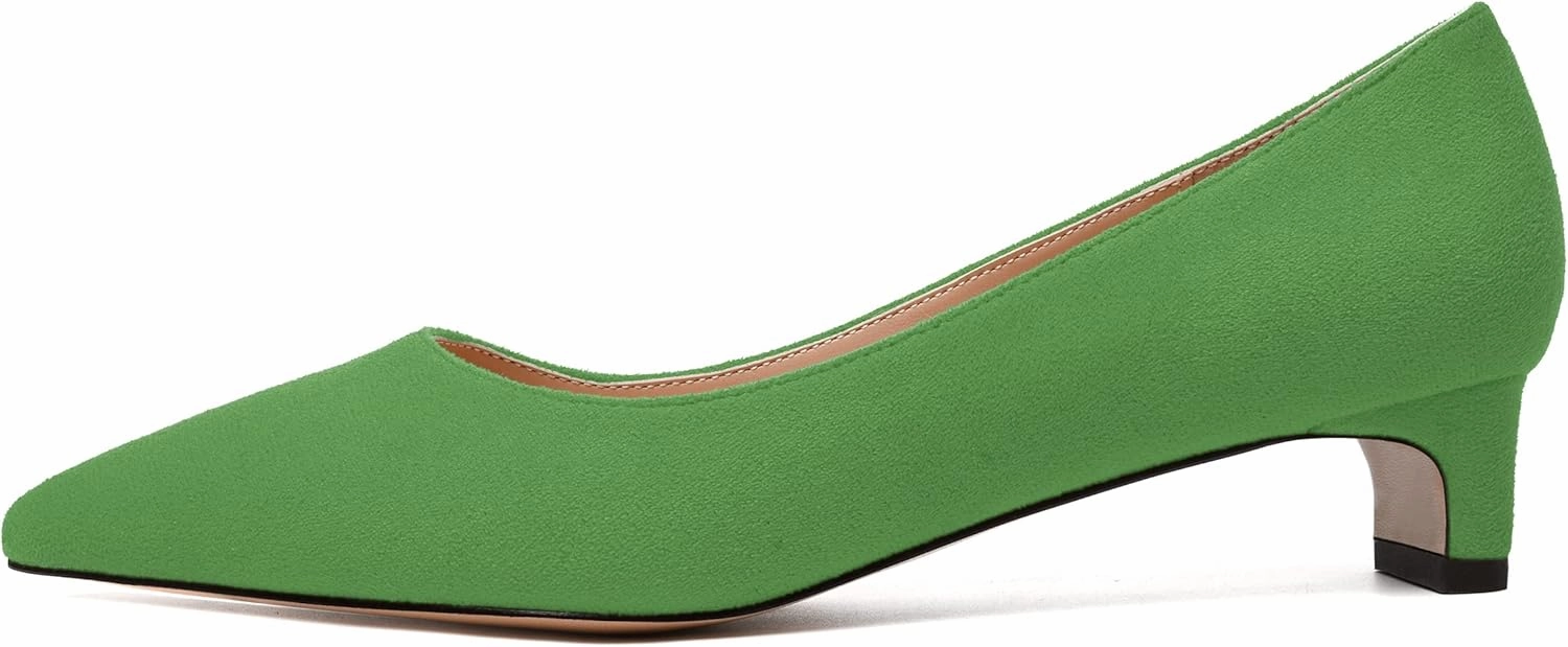 MODENCOCO Womens Pointed Toe Casual Slip On Fashion Wedding Suede Chunky Low Heel Pumps Dressy Shoes 1.5 Inch