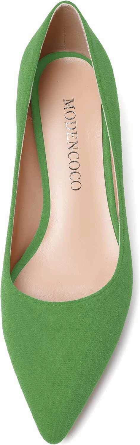 MODENCOCO Womens Pointed Toe Casual Slip On Fashion Wedding Suede Chunky Low Heel Pumps Dressy Shoes 1.5 Inch