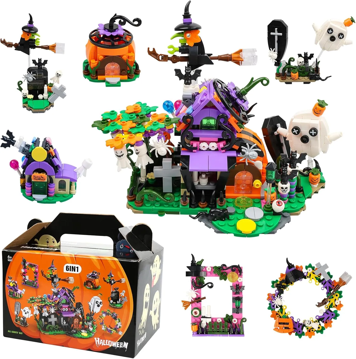 MOEMOE BABY Halloween Building Block Set, Halloween Party Favors Mini Cute Bricks for Kids 6 in 1 Halloween Toys for Family and School Teaching