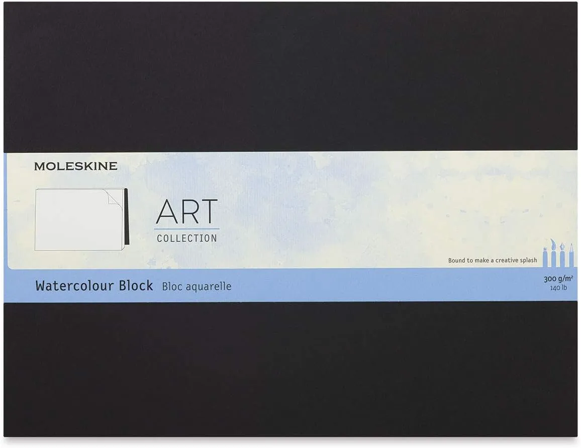 Moleskine Art Watercolor Block, Hard Cover, XL (7.5" x 9.75") Plain/Blank, Black, 20 Pages