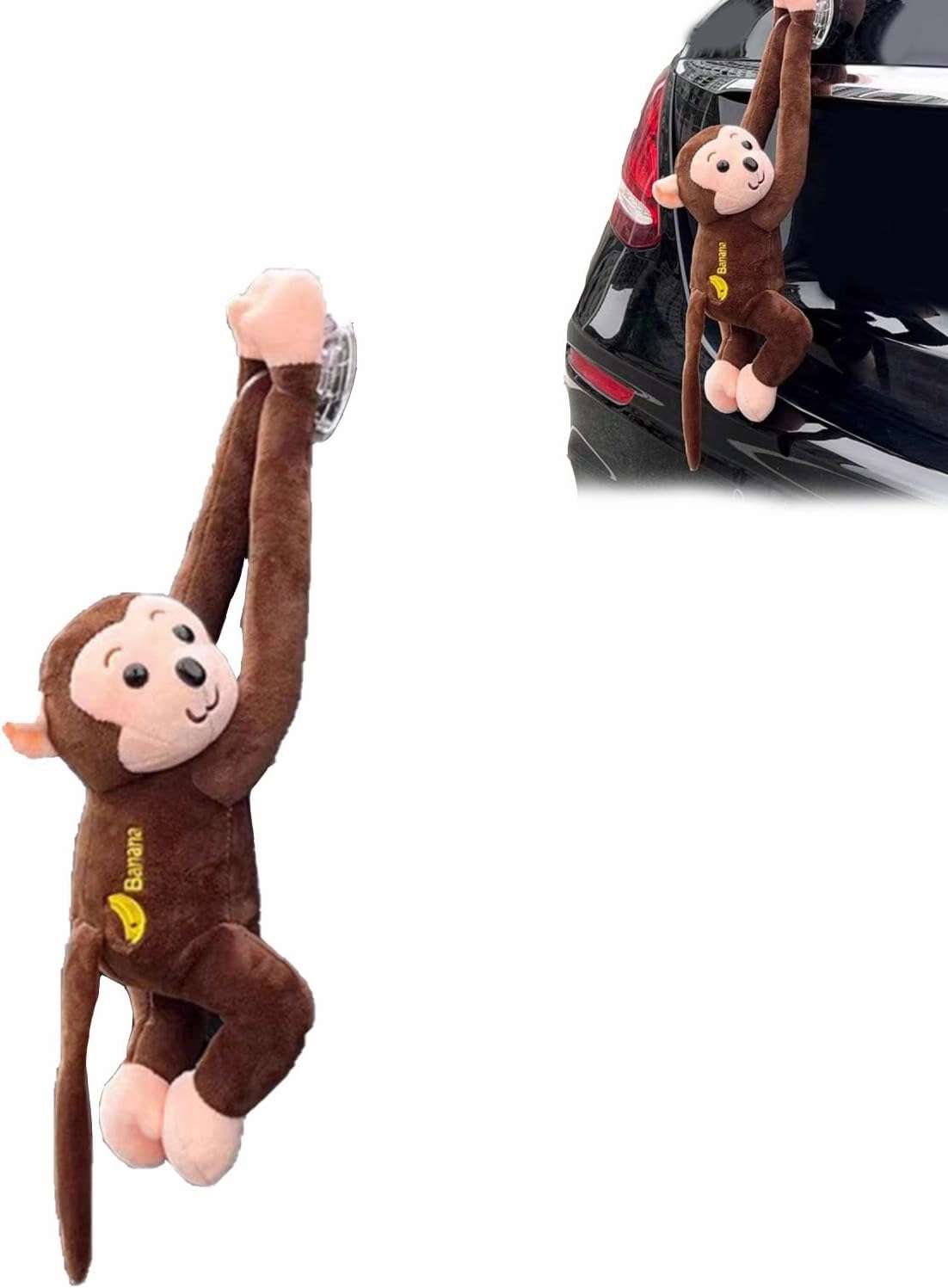 Monkey Squad, Tailwind Monkey for Cars, Hanging Monkey Stuffed Animal Car Tail Exterior Decoration, Adorable Wind-Braving Plush Monkeys, Interesting Car Companion (Brown)