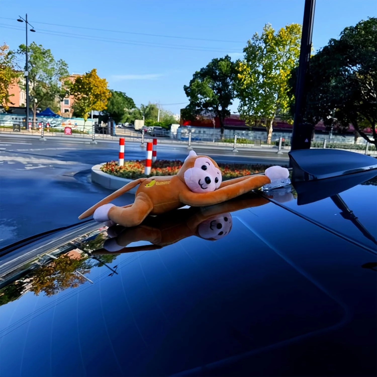 Monkey Squad, Tailwind Monkey for Cars, Hanging Monkey Stuffed Animal Car Tail Exterior Decoration, Adorable Wind-Braving Plush Monkeys, Interesting Car Companion (Brown)
