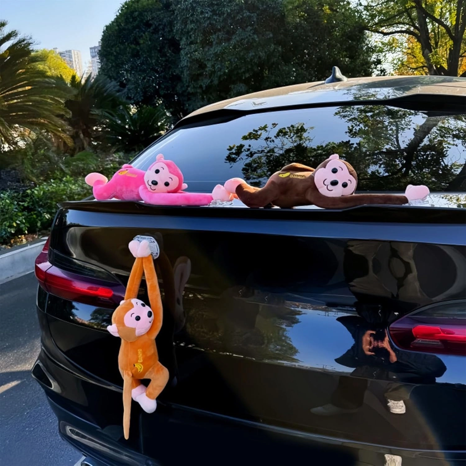 Monkey Squad, Tailwind Monkey for Cars, Hanging Monkey Stuffed Animal Car Tail Exterior Decoration, Adorable Wind-Braving Plush Monkeys, Interesting Car Companion (Brown)