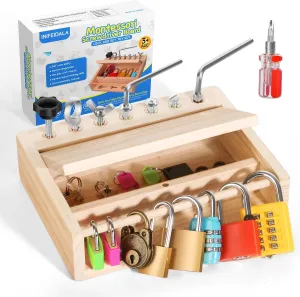 Montessori Toys for 3 4 5 Year Old,Montessori Screwdriver Board Set-Lock and Key Toy,Kids Tool Set,Preschool Learning Sensory - Fine Motor Skills - STEM Toys(8 Locks and Keys)