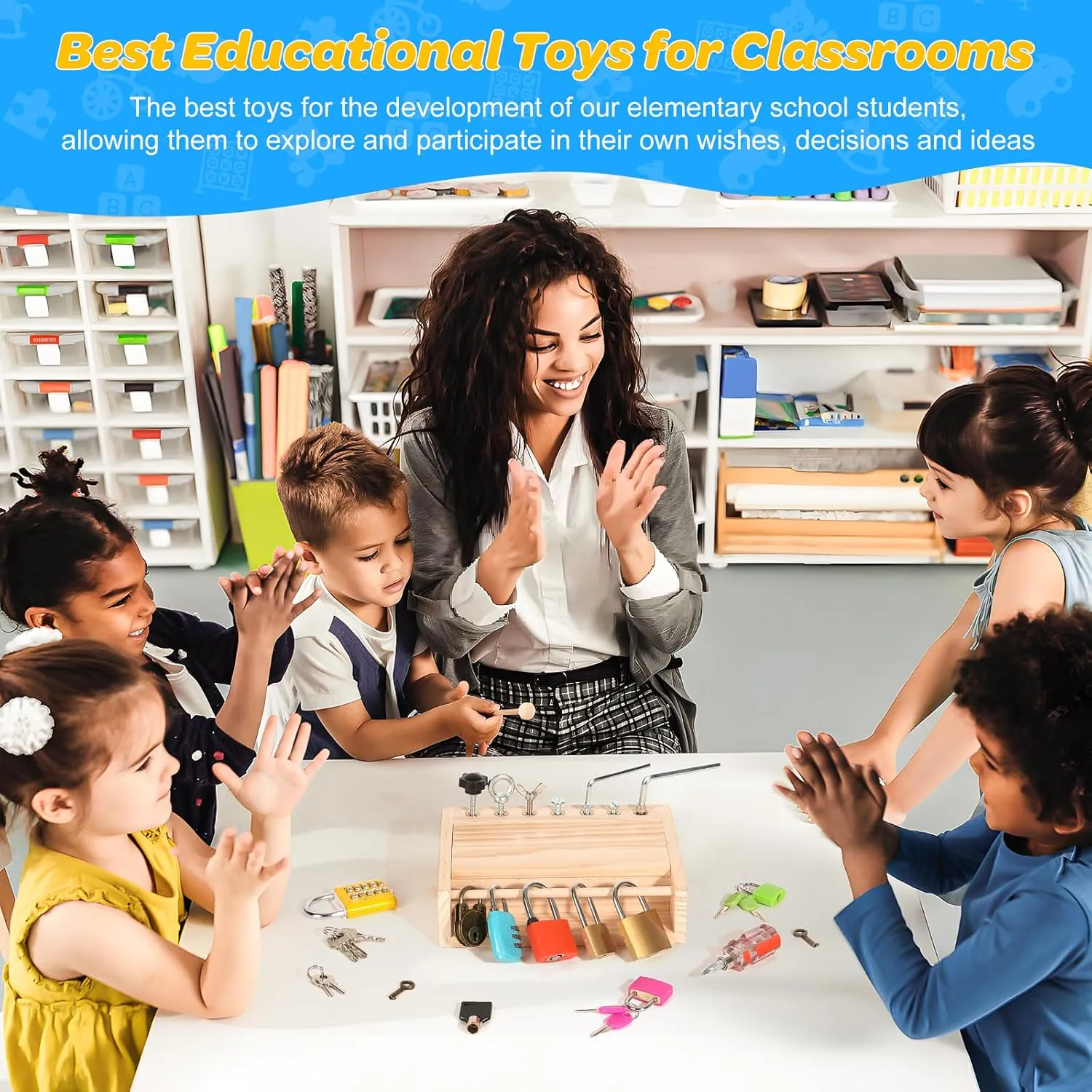 Montessori Toys for 3 4 5 Year Old,Montessori Screwdriver Board Set-Lock and Key Toy,Kids Tool Set,Preschool Learning Sensory - Fine Motor Skills - STEM Toys(8 Locks and Keys)