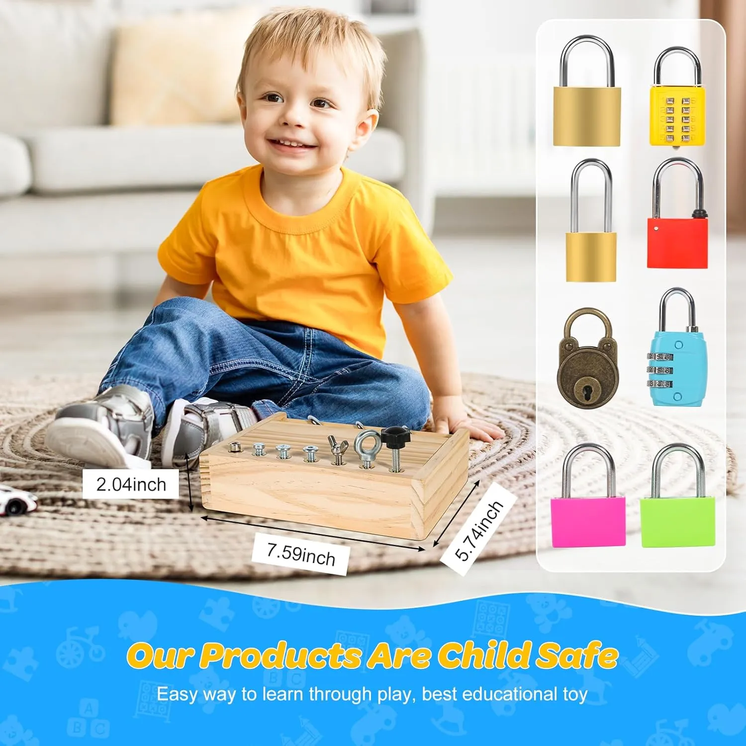 Montessori Toys for 3 4 5 Year Old,Montessori Screwdriver Board Set-Lock and Key Toy,Kids Tool Set,Preschool Learning Sensory - Fine Motor Skills - STEM Toys(8 Locks and Keys)