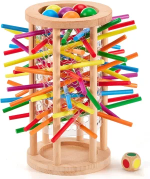 Montessori Wooden Board Game for Kids, 48 Colorful Sticks Math Educational Toys for 3 4 5 6 Year Olds, Classic Fun Family Night, Travel Games for 2-6 Players Gift