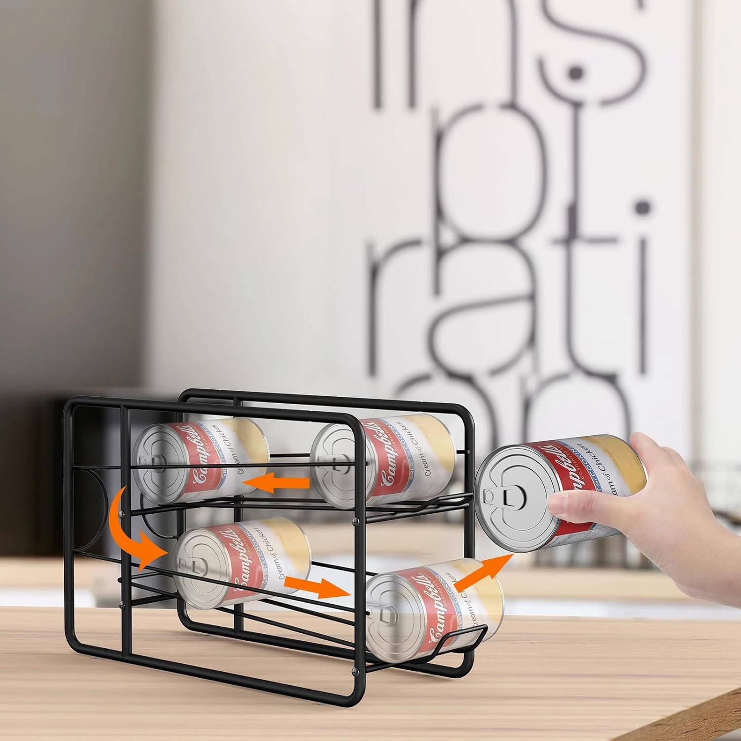 MOOACE 4 Pack Stackable Can Dispenser Rack, Kitchen Pantry Countertop Food Cans Beverages Storage Holder Organizer, Black