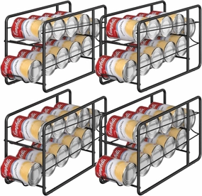 MOOACE 4 Pack Stackable Can Dispenser Rack, Kitchen Pantry Countertop Food Cans Beverages Storage Holder Organizer, Black