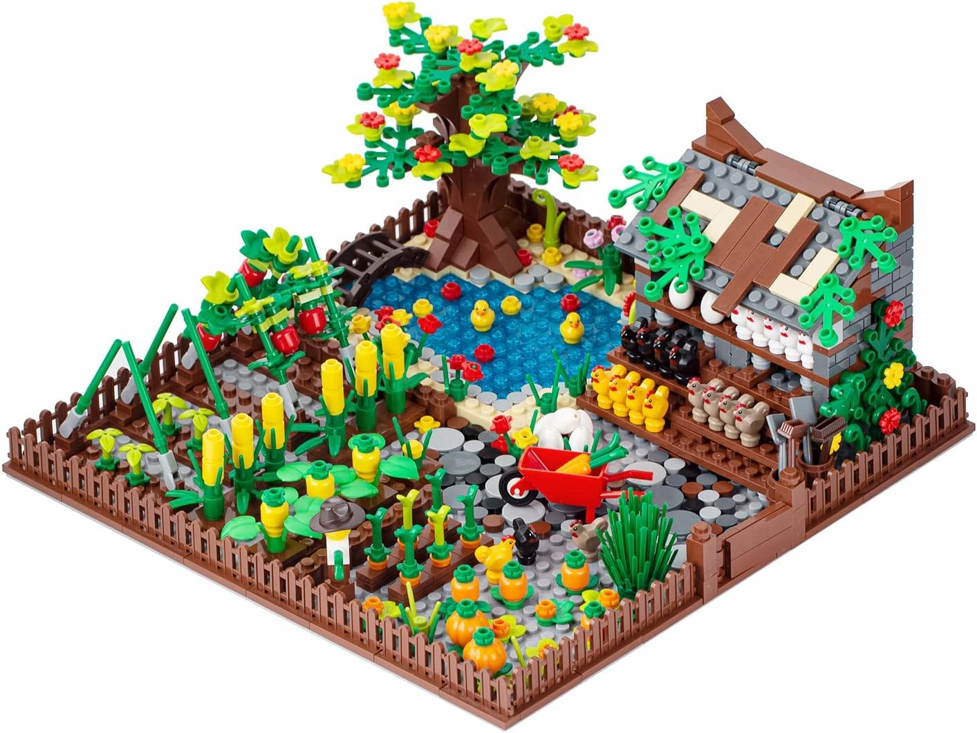 MOOXI-MOC Farm Animal Building Block Toy Set,Chicken Coop Trees Garden Flowers Accessories Brick Kits,Great Gifts for Kids(858pcs)