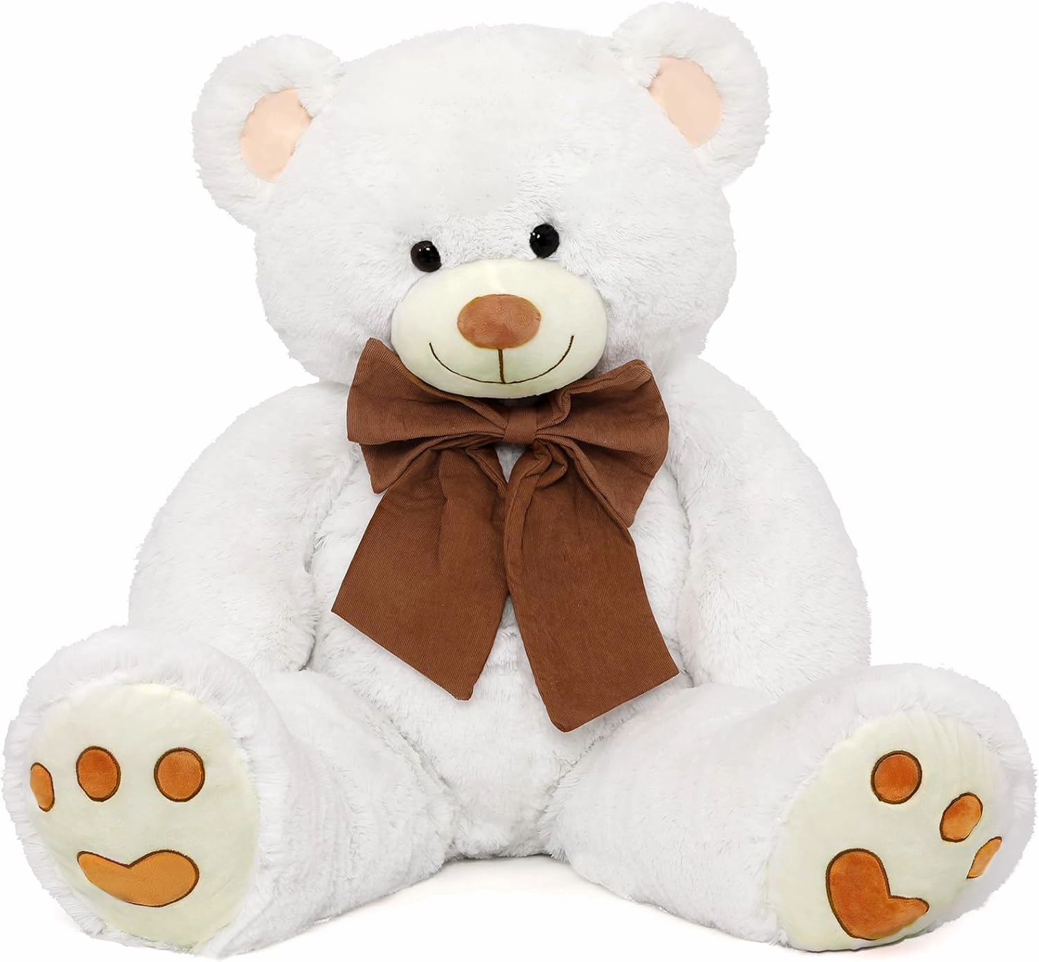 MorisMos 4 Feet Giant Teddy Bear Stuffed Animal, 47" Large White Teddy Bear Plush with Footprints and Big Bow, Valentines Christmas for Girlfriend, Wife, Girls, Baby Shower Decor