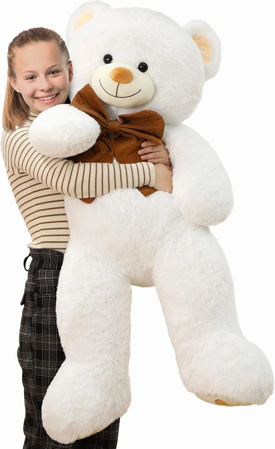 MorisMos 4 Feet Giant Teddy Bear Stuffed Animal, 47" Large White Teddy Bear Plush with Footprints and Big Bow, Valentines Christmas for Girlfriend, Wife, Girls, Baby Shower Decor