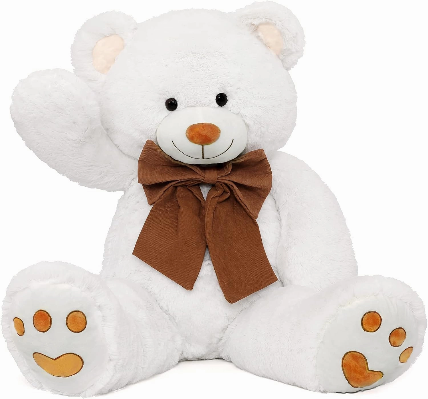 MorisMos 4 Feet Giant Teddy Bear Stuffed Animal, 47" Large White Teddy Bear Plush with Footprints and Big Bow, Valentines Christmas for Girlfriend, Wife, Girls, Baby Shower Decor