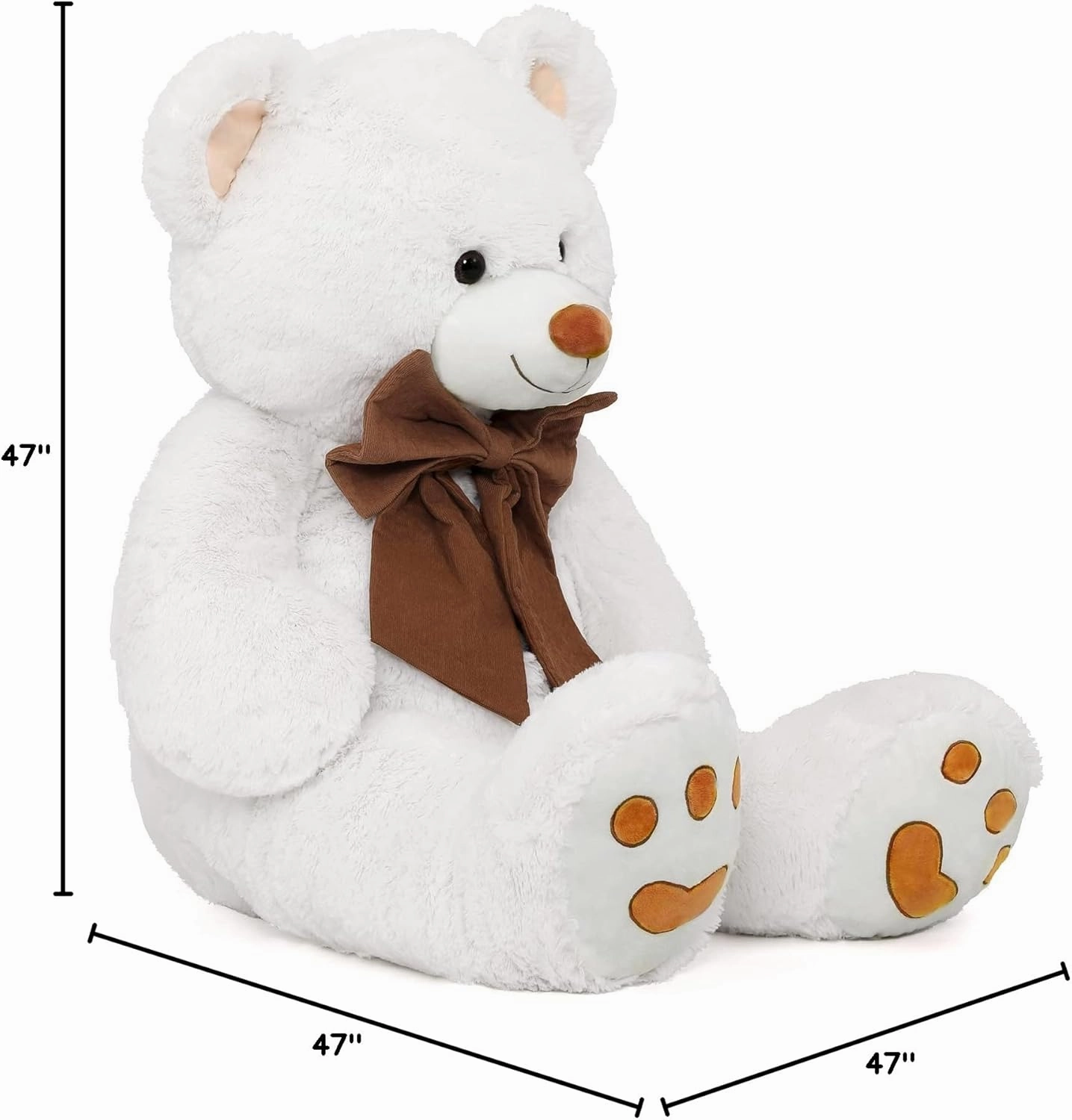 MorisMos 4 Feet Giant Teddy Bear Stuffed Animal, 47" Large White Teddy Bear Plush with Footprints and Big Bow, Valentines Christmas for Girlfriend, Wife, Girls, Baby Shower Decor