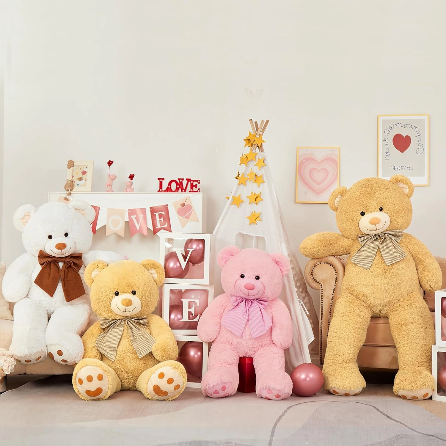MorisMos 4 Feet Giant Teddy Bear Stuffed Animal, 47" Large White Teddy Bear Plush with Footprints and Big Bow, Valentines Christmas for Girlfriend, Wife, Girls, Baby Shower Decor